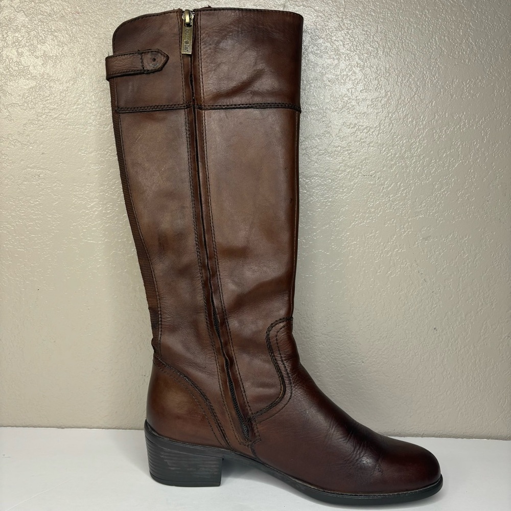 Bussola Distressed Brown Leather Knee Boots Full Side Zip Buckle 2” Heel Size 39